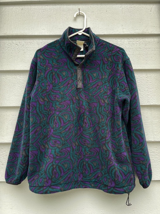 L.L. Bean Jackets & Blazers - L.L. Bean Vintage Fleece Pullover, Women’s Large, Black/Teal/Purple/Gray Print